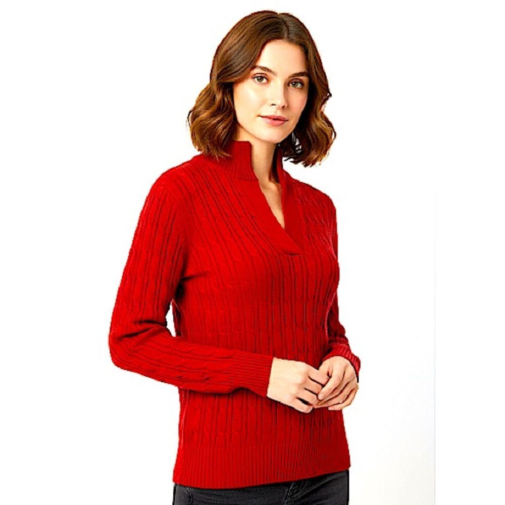 Liz Claiborne Red Cable Knit Split Neck Sweater Size Small